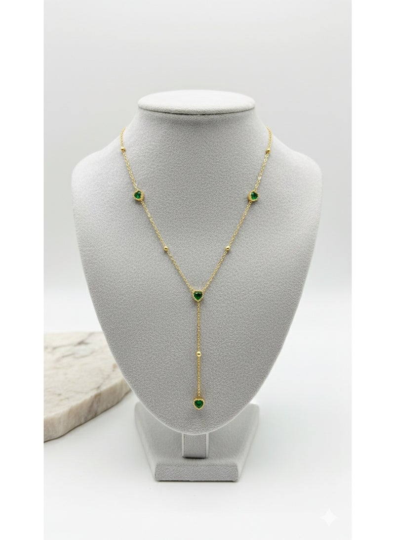 WARD Trendy Gold-Plated Y-Necklace with Green Heart Zirconia - Tarnish Resistant Stainless Steel - Image 3